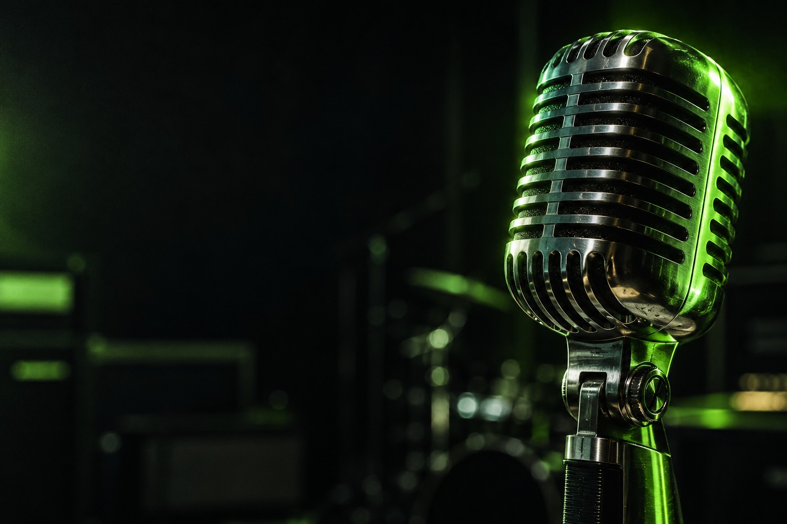 Cinematic microphone with green studio lighting